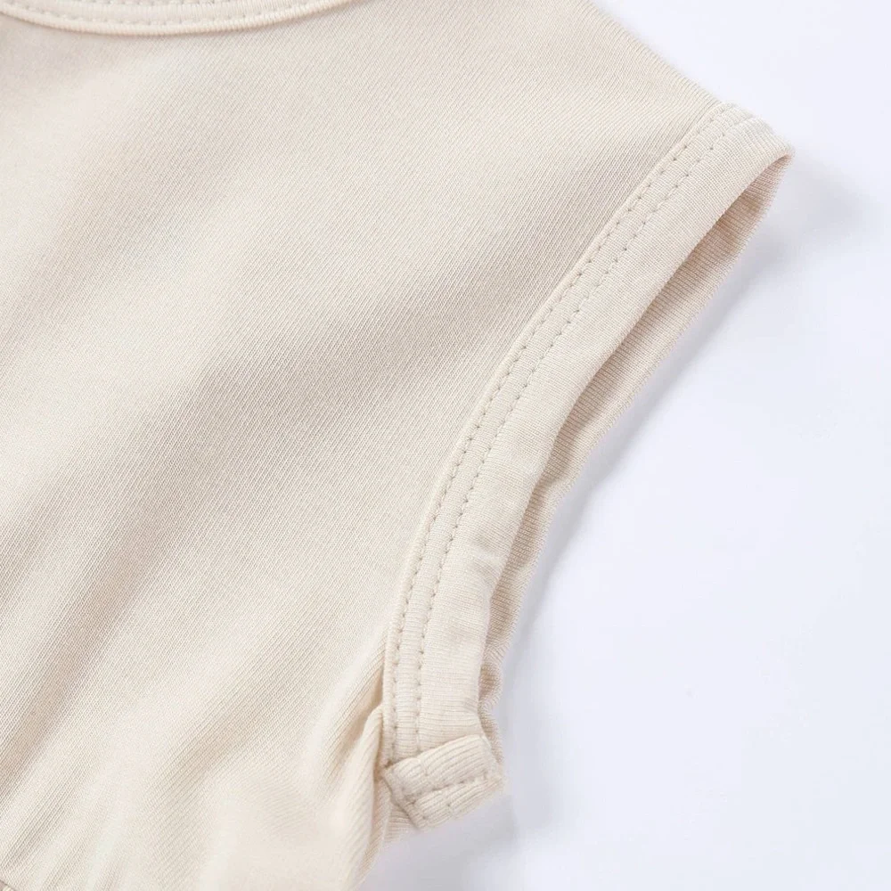 Cream Bamboo Sleeveless Buttoned Jumpsuit